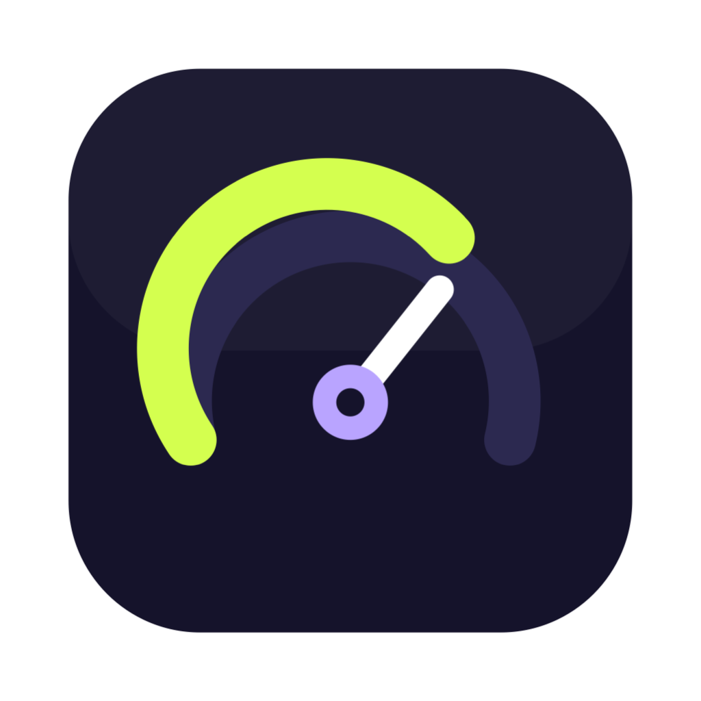 The Hedroom app icon: a dark rounded square with a lime gauge arc and a white needle.